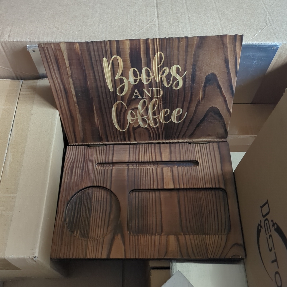 Wooden Book and Coffee Holder